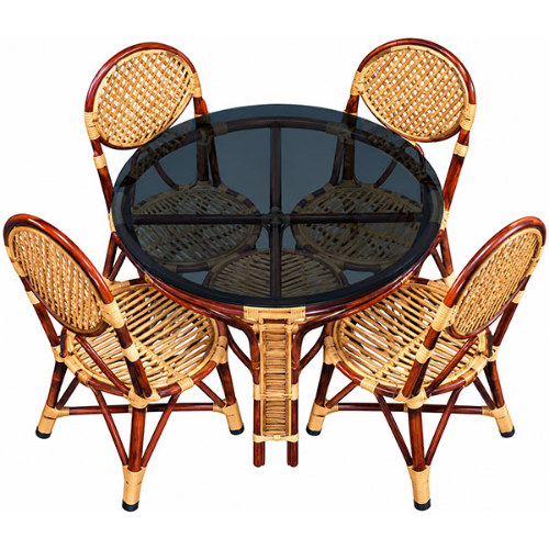Bamboo Rattan Dining Set on White