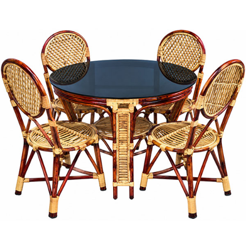 Bamboo Rattan Dining Set on White