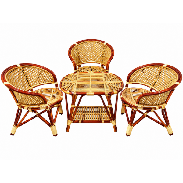 Rattan Tea Bar Set with three chairs